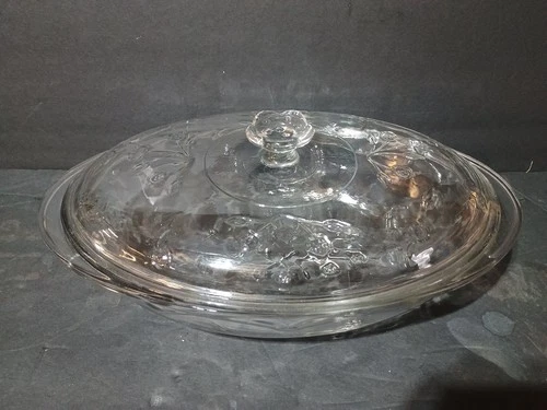 Vintage 90s Anchor Hocking Savannah Floral Glass 2 Qt Casserole Dish W Lid