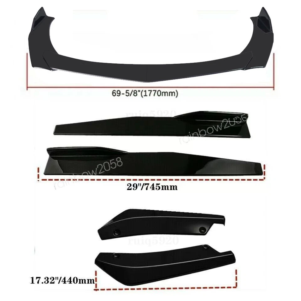 Black Front Bumper Lip+29" Side Skirts+Rear Lips+Strut Rods For Chrysler Sebring Foto 3 de 4