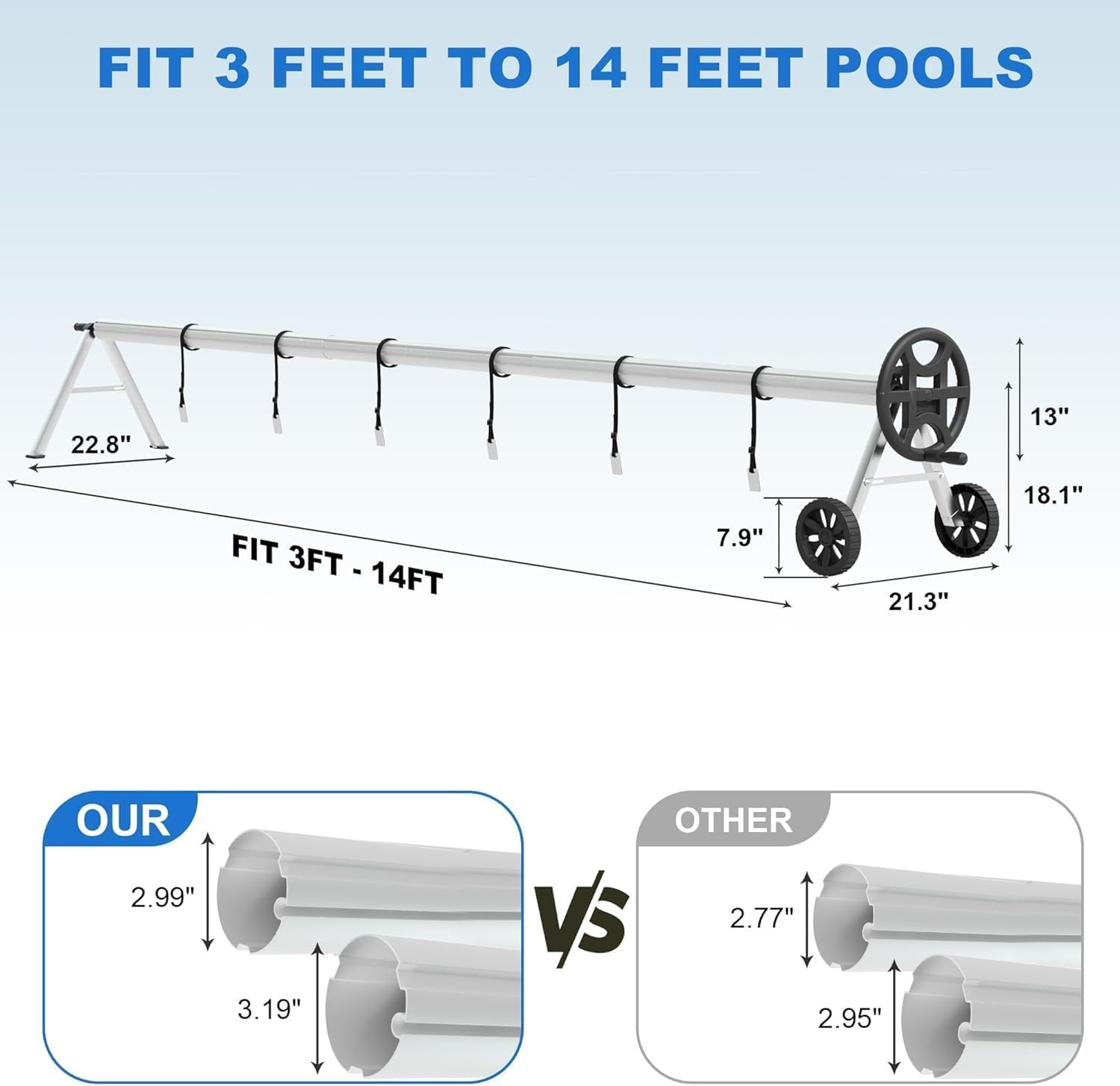 14-21 Feet Pool Cover Reel Set Pool Solar Cover Reel for Ing