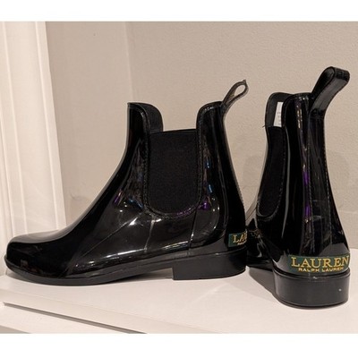 Lauren Ralph Lauren Glossy Chelsea Pull On Boots Womens Size 11 Black Tally Rain