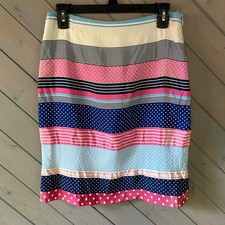 J. McLaughlin Womens Pink Navy Blue Polka Dot Striped Pencil Skirt Size 10 USA