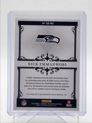 2025 Panini National Treasures - Signatures Nick Emmanwori #SIG