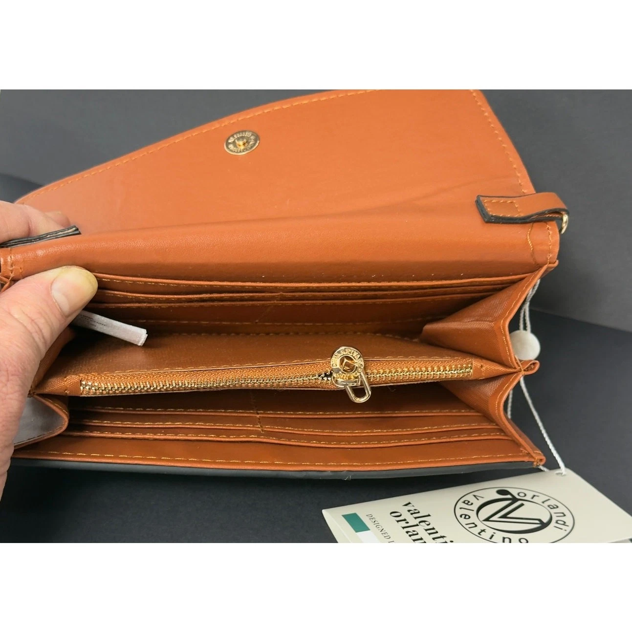 Borsa a tracolla Valentino Orlando bicolore marrone 5" x 7 5" pelle vegan