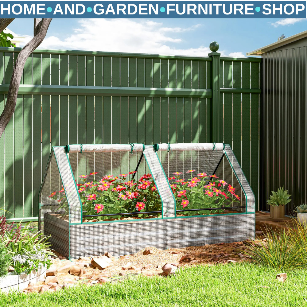 Raised Garden Bed with Greenhouse, Planter Box with Cover, White and Dark Grey - Image 2