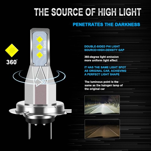 H7 H7 LED Headlights Bulbs 10000K High Low Beam Kit Combo Super White Bright - Picture 4 of 7