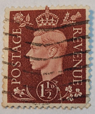 Postage Revenue ~ King George VI ~ Brown 1½D Stamp ~ Posted/Used ~ c.1940's ~Z18