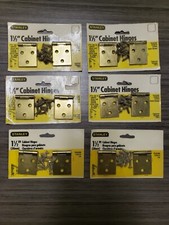 6 - 2 pack Stanley 1.5" Cabinet Hinges Steel Satin Brass Made in USA CD814