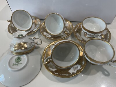 Weimar Jutta Gold Leaf Demitasse 6 Cups With Saucers. Excellent!