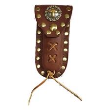 Buck 110 Leather Knife Case - Light Brown Cross with Stars