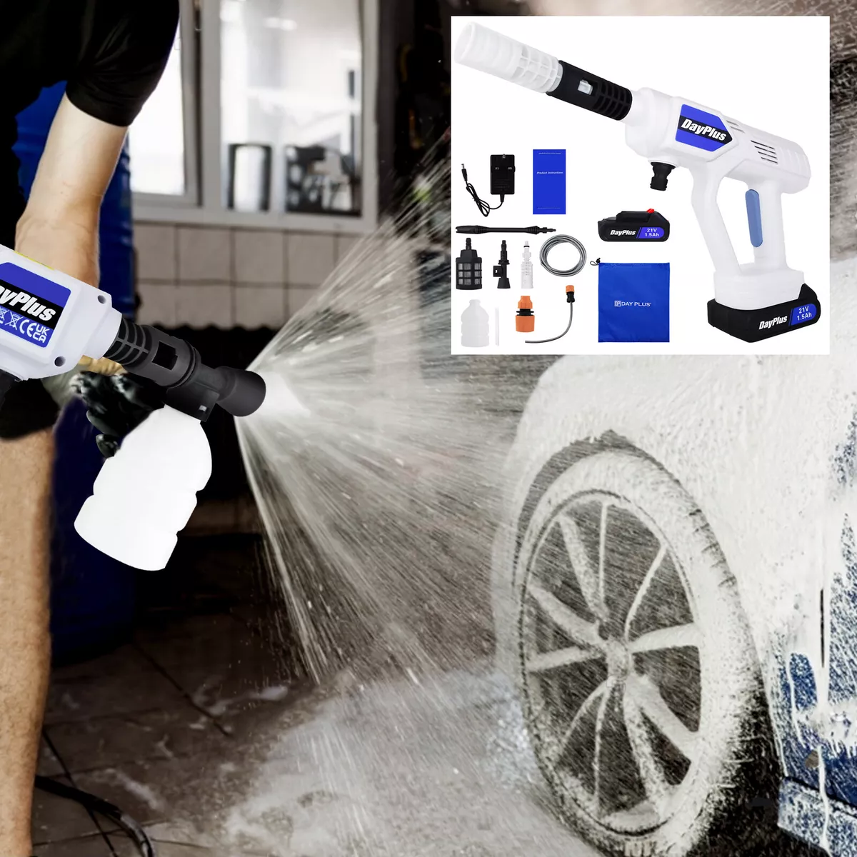 21V Portable Pressure Cleaner Cordless Jet Washer for Patio Car Garden Driveway