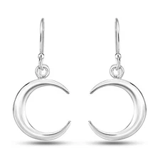 Lunar Charm Crescent Moon Sterling Silver Dangle Earrings