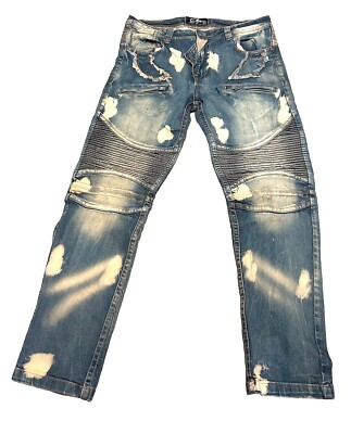Elite Premium Denim White Tie-Dye Stack Jeans 36x32 Shredded Men New Grunge