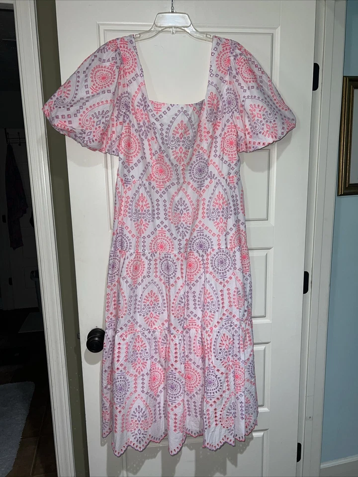 Lilly Pulitzer Katalina Midi Eyelet Dress Sunset Dreamer Eyelet $348 Size 14 - Image 3 of 4