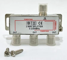 3-Way Cable TV Splitter Coaxial CATV HDTV SAT 1-In 3-Out Power Pass 5-2300 MHz