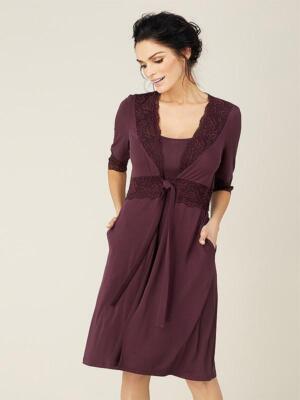 Lega Viscose Lacey Robe Karina Wine Women Purple Knit Nightwear Sleepwear