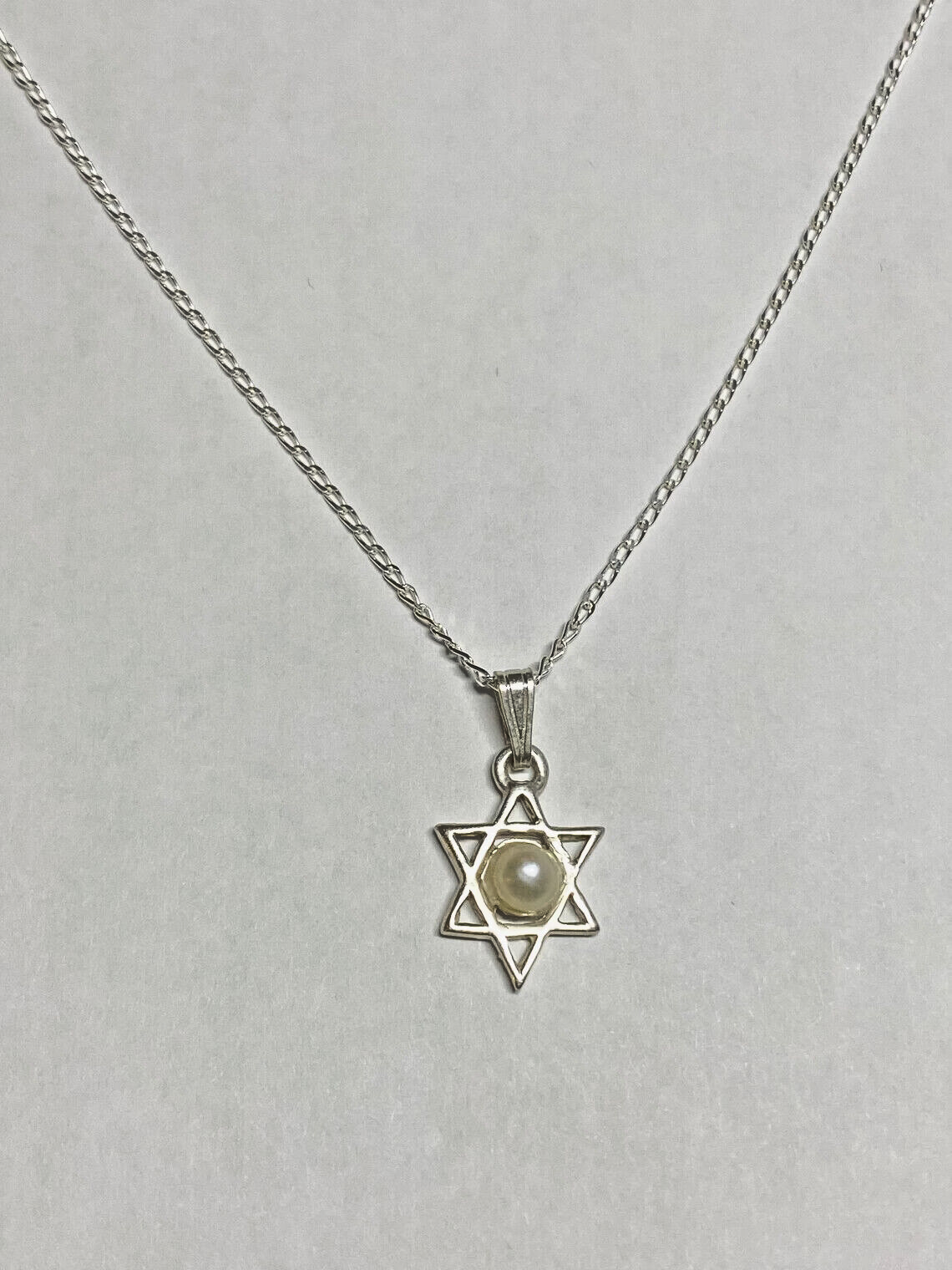 Vintage NOS 1960s Sterling Silver Genuine Freshwater Pearl Star of David Pendant
