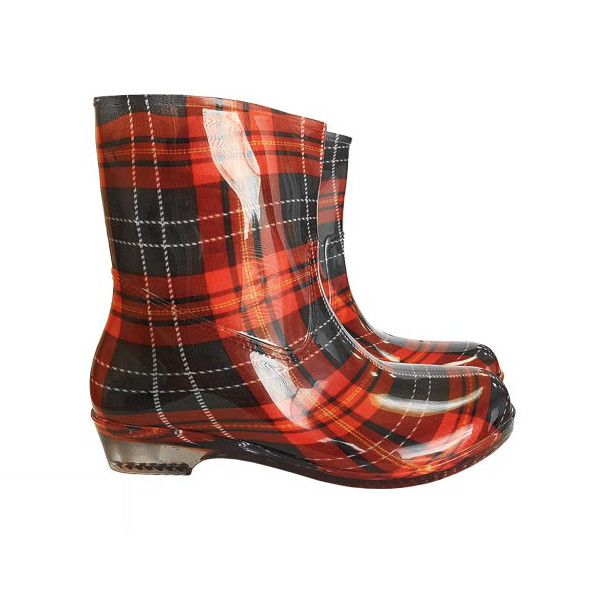 Gummistiefel Damen Regenstiefel Frauen Stiefeletten Karo Rot