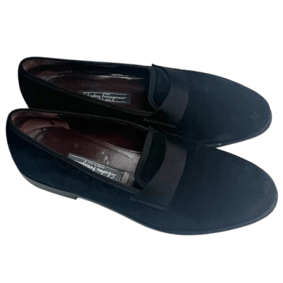 Salvatore Ferragamo Men's Suede Grosgrain Trim Dress Loafers Black Size 10.5 - Image 3 of 4