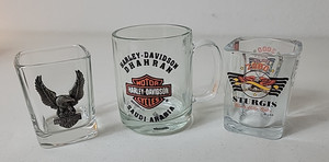Harley Davidson (3) Shot Glass Mini Mug Sturgis and Dealership Y2K