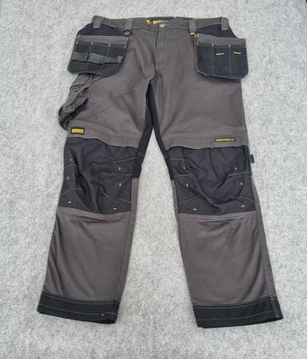 DeWalt Work Trousers Mens W38 L31 Grey Black Pro Stretch Holster Pockets Cargo