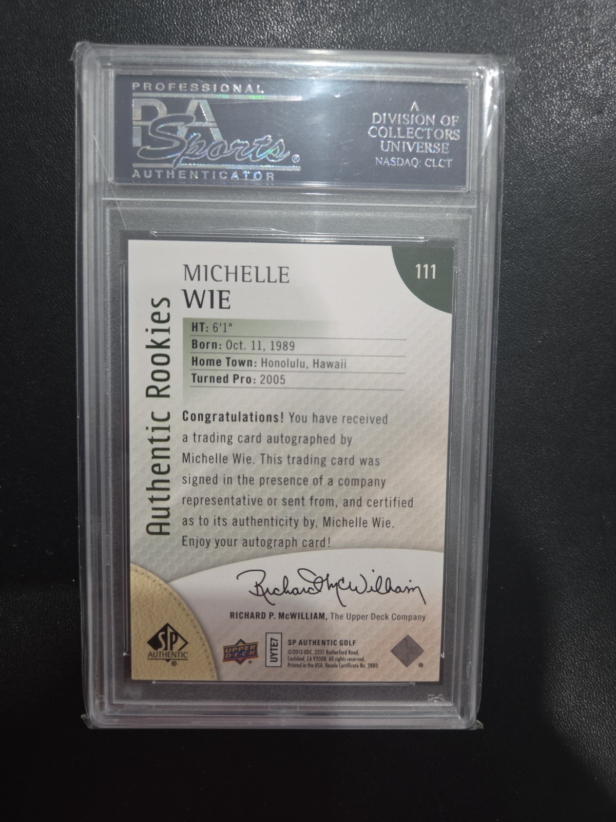 2014 SP Authentic #111 Michelle Wie  Rookie Auto PSA 9 view 2