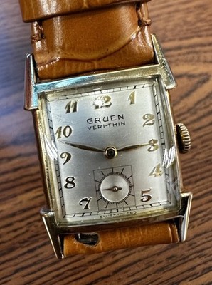 Vintage 40s Gruen Veri-Thin Gold Plated 25mm Tank Watch Manual Cal 435, Serviced