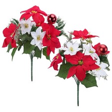 2 Bunches Poinsettias Artificial Christmas Flowers, Faux Poinsettia Flowers B...