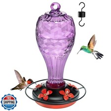 Jarkyfine Hand Blown Glass Hummingbird Feeder for Outdoors Hangin