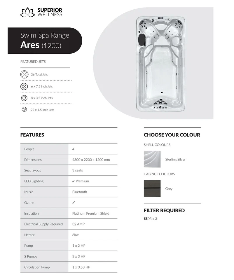 Superior Wellness Platinum Spas Swimspa ARES 430 x 220 x 130 cm Schwimmspa - Bild 2 von 4