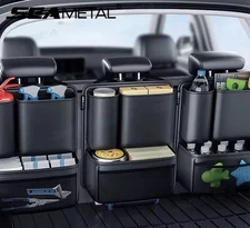 Leather Car Trunk Organizer Seat Back Storage Bag | Large Capacity Multi Pocket 