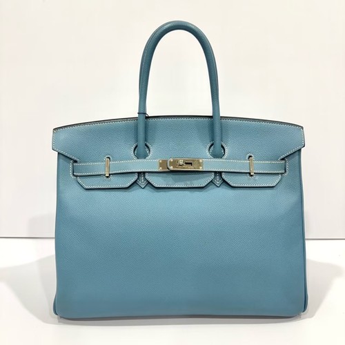 Hermes Birkin Handbag Bleu Jean Epsom with Palladium Hardware 35