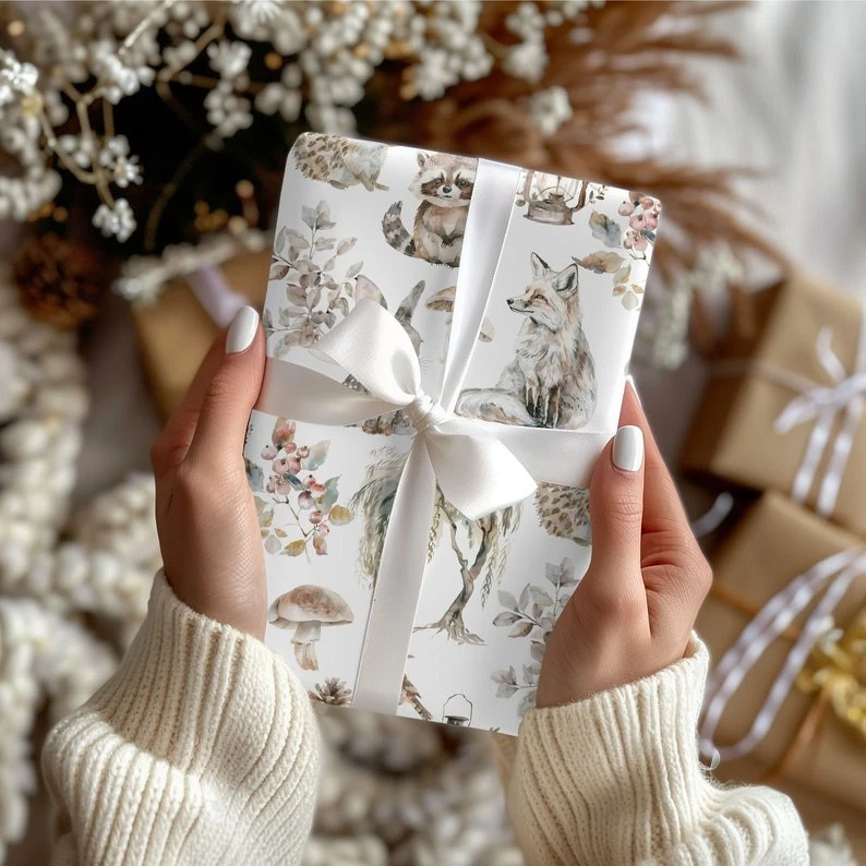 Woodland Animals Gift Wrap, Kids Christmas Wrapping Paper Roll, 2025 Holiday - Image 2 of 4