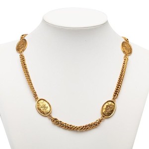 Authentic Chanel Coco Mark Crown Chain Necklace Gold Plated Ladies Used