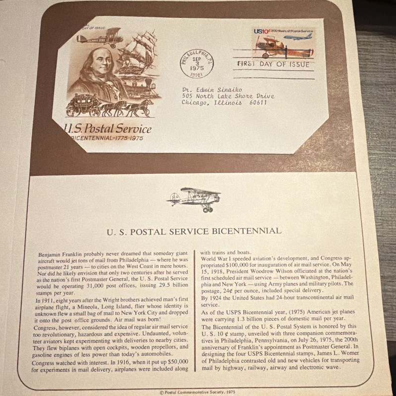 U.S. FDC Postal Service Bicentennial 10c 1975 First Day of Issue Chicago IL