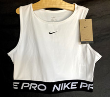 NIKE PRO Size M White Black High Neck Tight Fit Crop Sports Tank Bra NEW