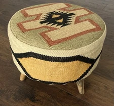 Poufs Jute Round Ottoman Foot Rest Foot Stool With Legs Tribal Pattern