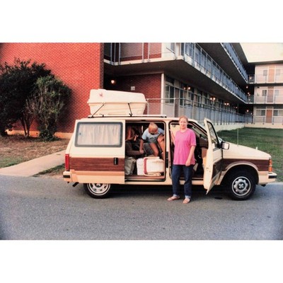 Found Photo Dodge Caravan Wood Panel Minivan Road Trip Snapshot 80s 90s