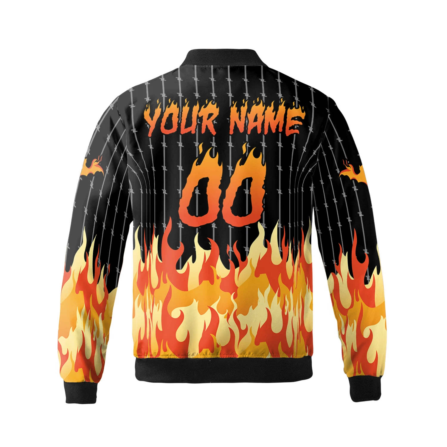 Personalized Halloween Flame Spooky Season Striped Bomber Jacket