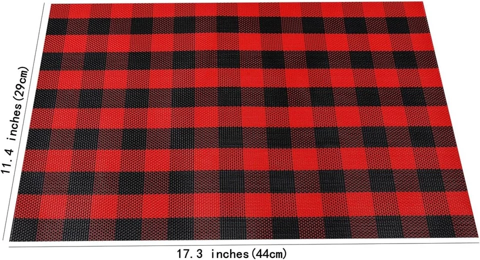 Juego de 6 manteles individuales Buffalo Check interiores limpiables negros grandes, rojos Foto 3 de 4