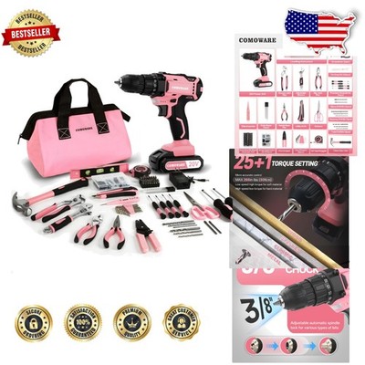 Complete 171pc Pink Tool Set 20V Cordless Drill Variable Speed Storage