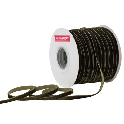 Nylon Velvet Ribbon Single Faced,1/4 Inch X 50Yards Spool (Moss Green)