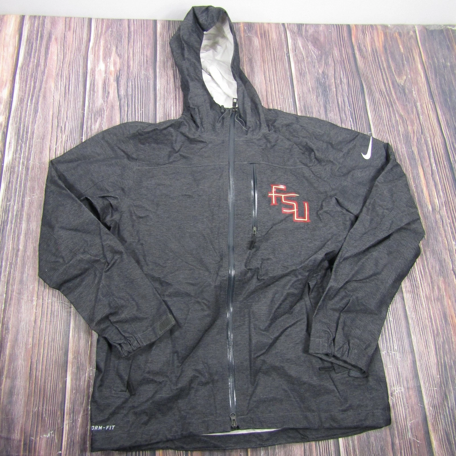 Nike Jacket Mens Medium Gray Storm-FIT Hooded Full Zip FSU Windbreaker Football
