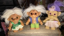 Norfin Troll Dolls Grandma and Grandpa Elderly 1977 Thomas Dam + Baby Troll