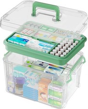 15QT Clear Medicine Organizer Box W/ Handle Plastic Medicine Container W/ Tray