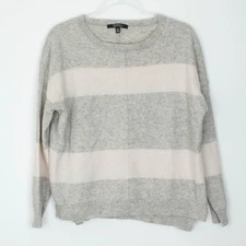Saks Fifth Avenue Womens Striped Cashmere Sweater Size L Long Sleeve Quiet Luxe