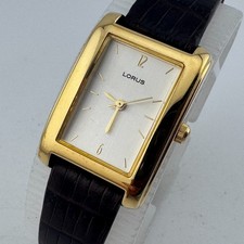 Vintage Lorus Quartz Watch Women Gold Tone Rectangle Leather Analog New Battery