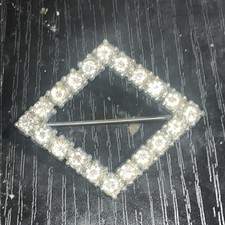 Antique Scarf Clip Pin Fur, Clear Round Glass Rhinestones 1229m