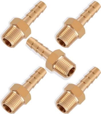 5pcs Brass Hose Barb Fittings 3/16 to 1/8 NPT Male, Stainless Steel 