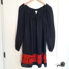 J. Crew Women's Long Sleeve Linen Dress with Floral Embroidery Blue Size M