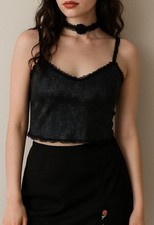 Vintage fairycore whimsigoth Pleated Camisole   Black Metallic Top Y2K Small